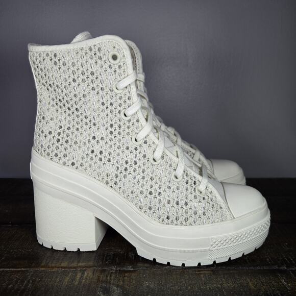 Converse Chuck 70 De Luxe Womens Size 8.5 Heeled Shoes Boots Knit Egret A07535C - Picture 1 of 11